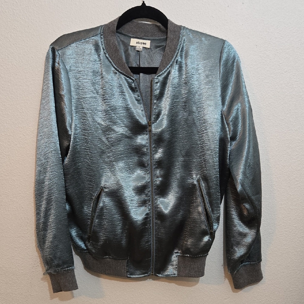 Storee Metallic Bomber Jacket Teal Small